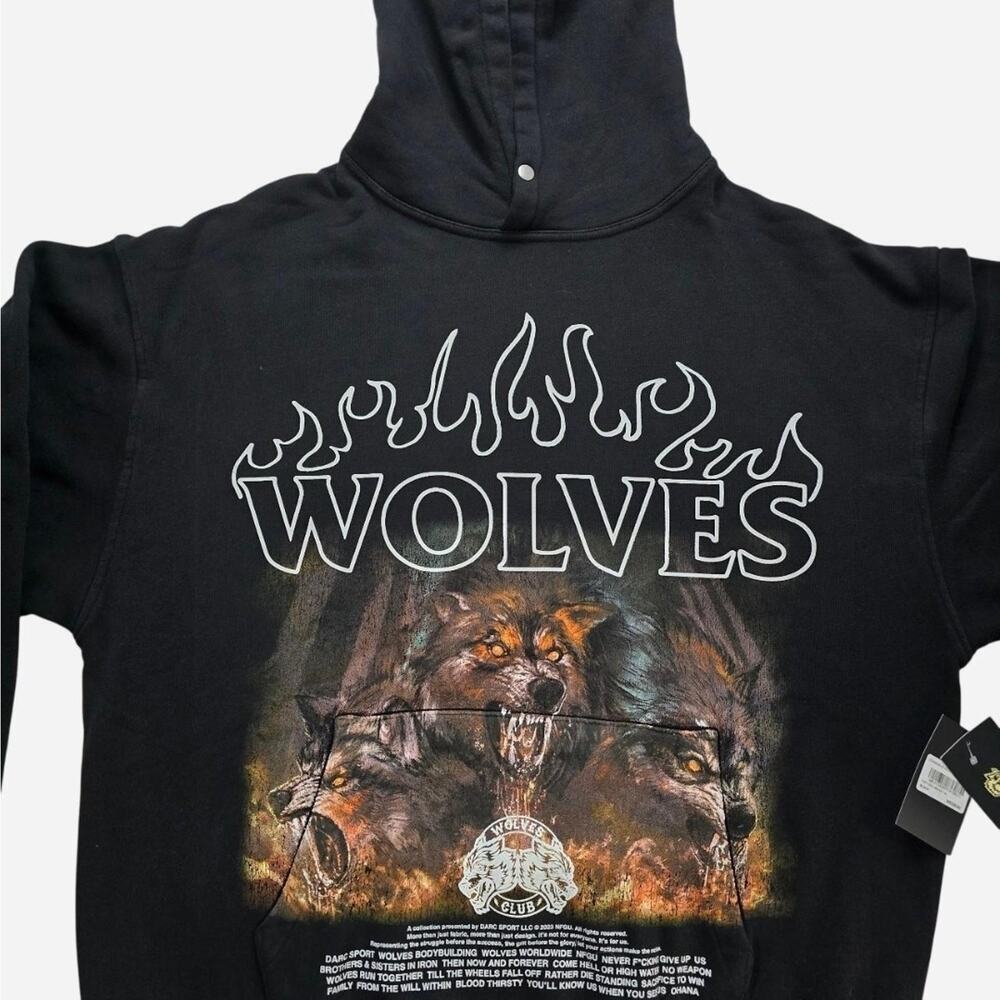 NEW Darc Sport Cerberus V2 Vintage Pierce Hoodie Wolves Black Medium NWT Rare - Picture 7 of 7